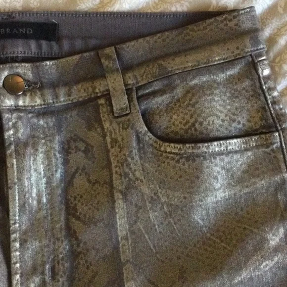J Brand Leenah High Rise Metallic Silver‎ Python Jeans Size 32 - Picture 6 of 14